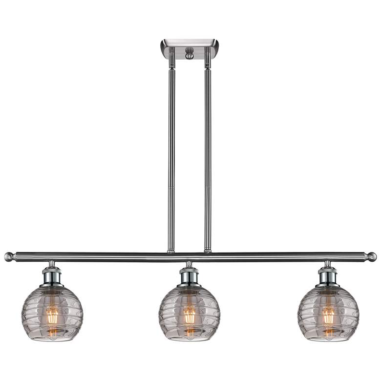 Image 1 Athens 36"W 3-Light Satin Nickel Stem Island Light w/ 6" Smoke Sw