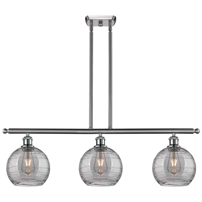 Image 1 Athens 36"W 3-Light Satin Nickel Stem Island Light w/ 8" Smoke Sw
