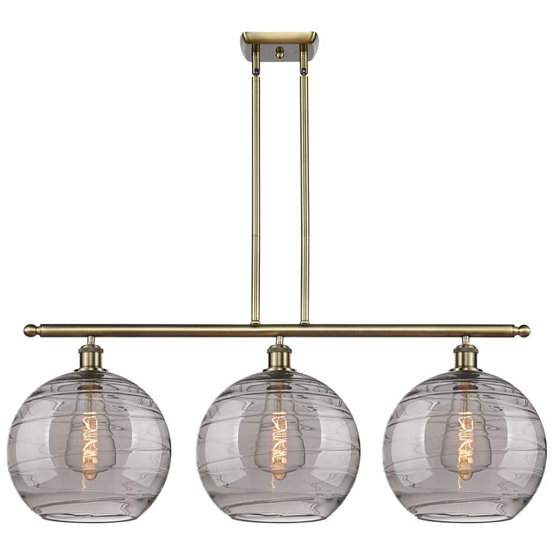 Image 1 Athens 38.5"W 3-Light Antique Brass Stem Island Light w/ Smoke Swirl S