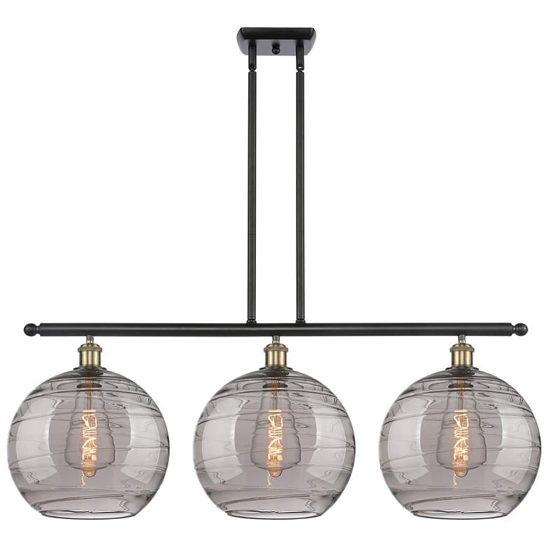 Image 1 Athens 38.5"W 3-Light Black Brass Stem Island Light w/ Smoke Swirl Sha
