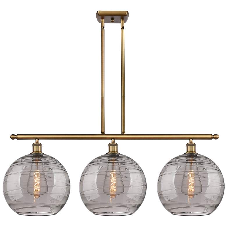 Image 1 Athens 38.5"W 3-Light Brushed Brass Stem Island Light w/ Smoke Swirl S