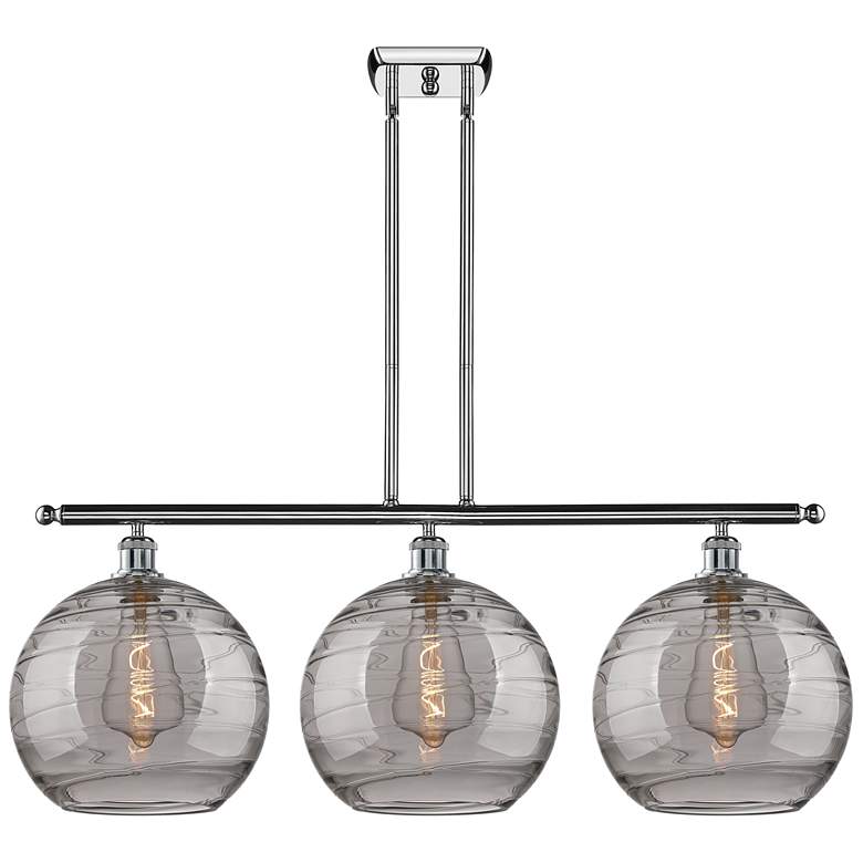 Image 1 Athens 38.5"W 3-Light Chrome Stem Island Light w/ Smoke Swirl Shade