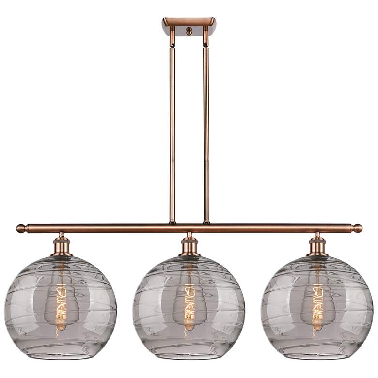 Image 1 Athens 38.5"W 3-Light Copper Stem Island Light w/ Smoke Swirl Shade