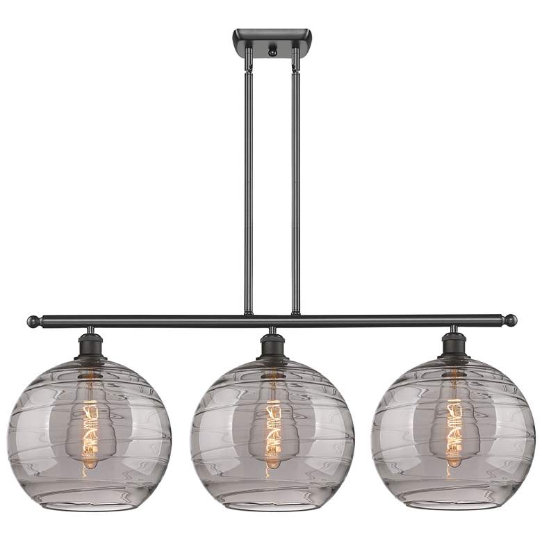 Image 1 Athens 38.5"W 3-Light Oiled Bronze Stem Island Light w/ Smoke Swirl Sh