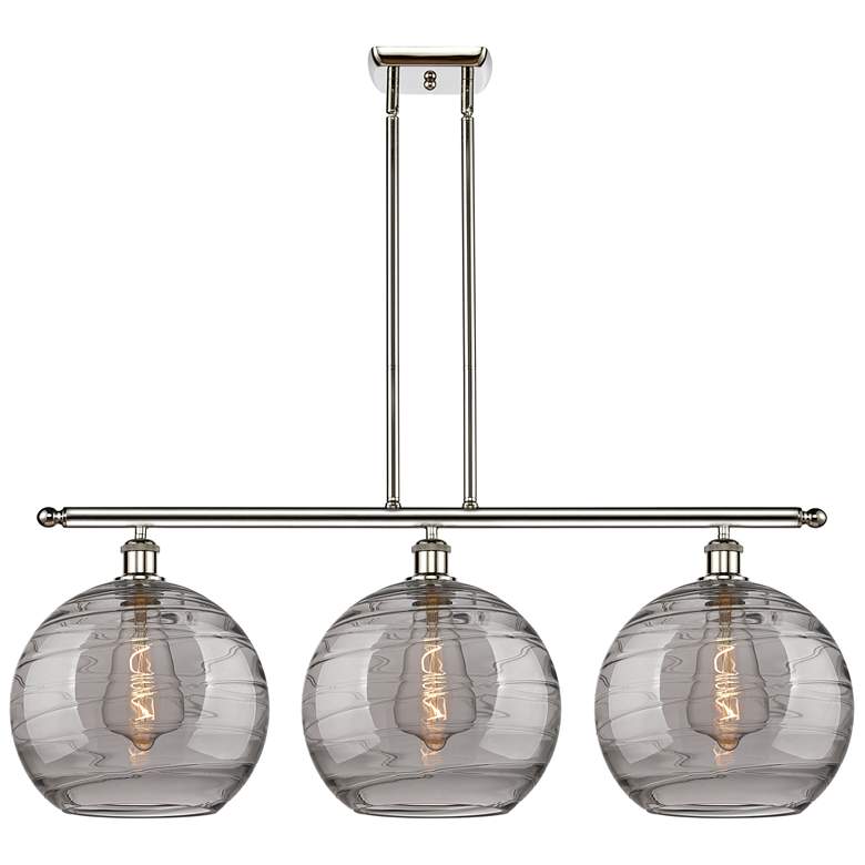 Image 1 Athens 38.5"W 3-Light Polished Nickel Stem Island Light w/ Smoke Swirl