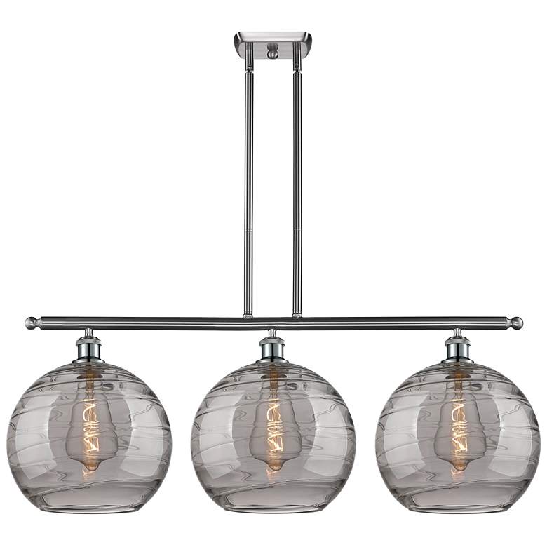 Image 1 Athens 38.5"W 3-Light Satin Nickel Stem Island Light w/ Smoke Swirl Sh