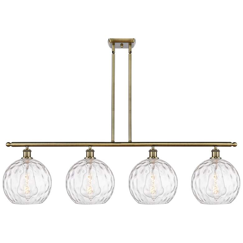Image 1 Athens 4-Light 48" Antique Brass LED Island-Light With Water Glass Sha