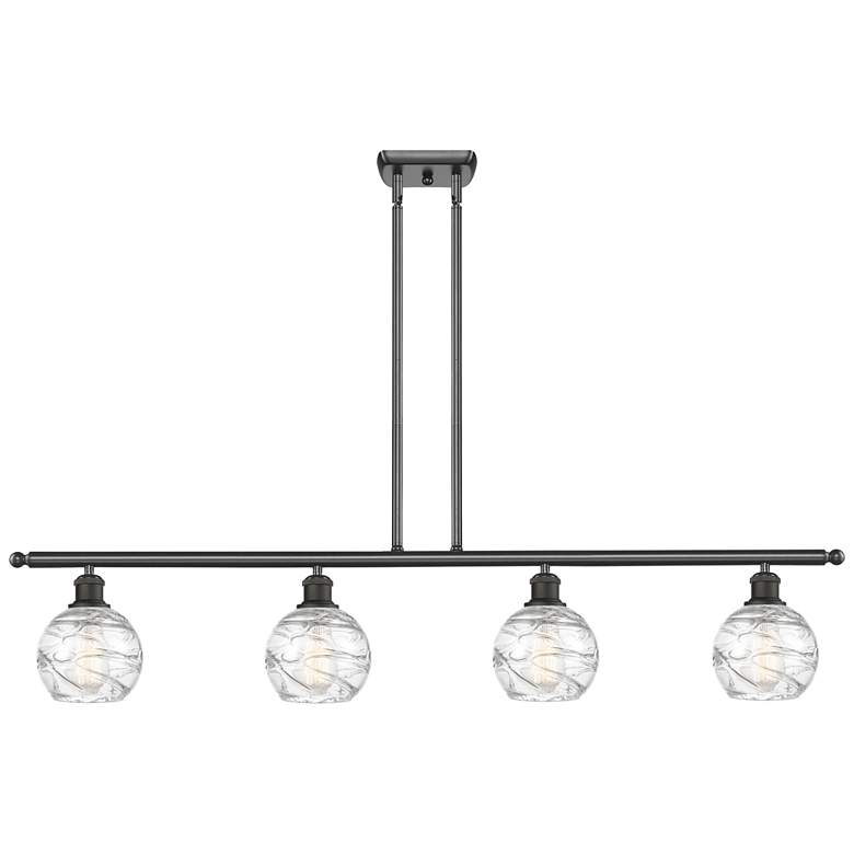 Image 1 Athens 46"W 4 Light Bronze Stem Hung Island Light w/ Deco Swirl Shade