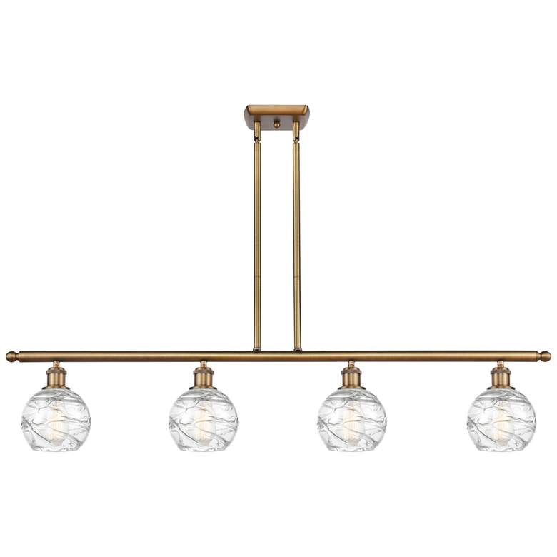 Image 1 Athens 46"W 4 Light Brushed Brass Stem Island Light w/ Deco Swirl Shad