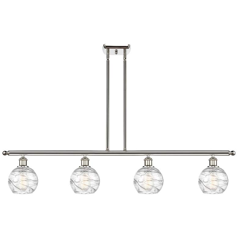 Image 1 Athens 46"W 4 Light Polished Nickel Stem Island Light w/ Deco Swirl Sh