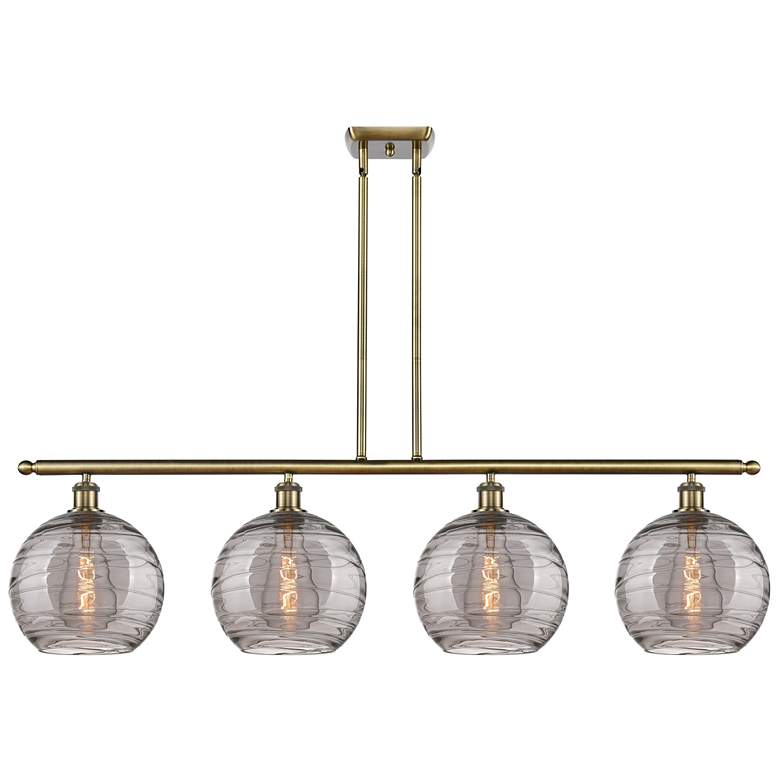 Image 1 Athens 48.25"W 4-Light Antique Brass Stem Island Light w/ Smoke Swirl