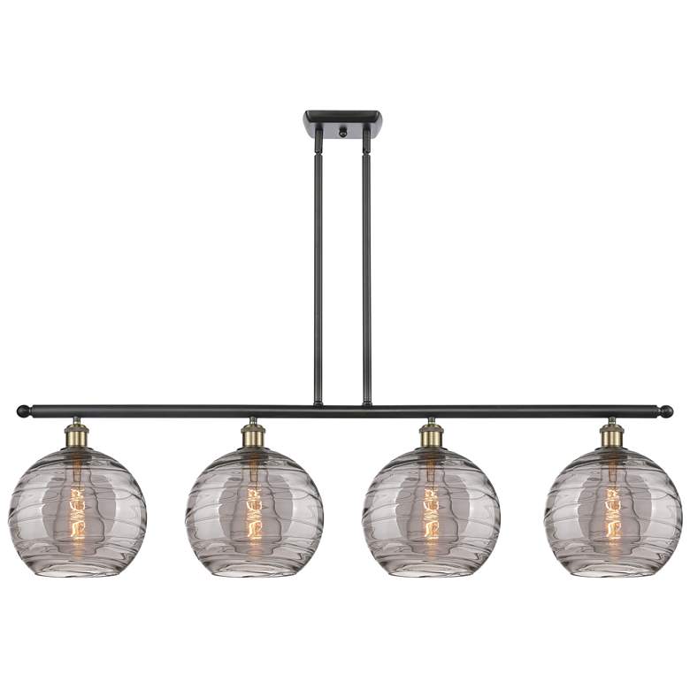Image 1 Athens 48.25"W 4-Light Black Brass Stem Island Light w/ Smoke Swirl Sh
