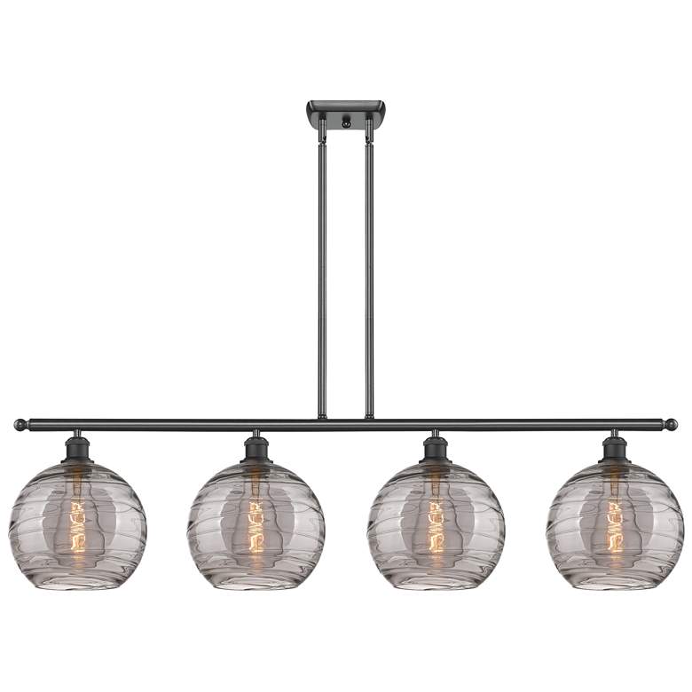 Image 1 Athens 48.25"W 4-Light Black Stem Island Light w/ Smoke Swirl Shade