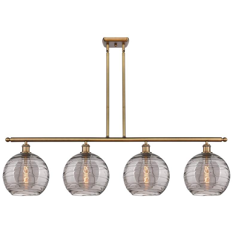 Image 1 Athens 48.25"W 4-Light Brushed Brass Stem Island Light w/ Smoke Swirl