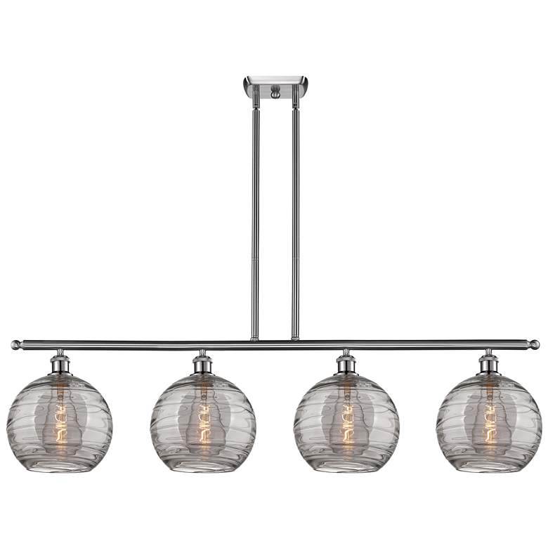 Image 1 Athens 48.25"W 4-Light Satin Nickel Stem Island Light w/ Smoke Swirl S