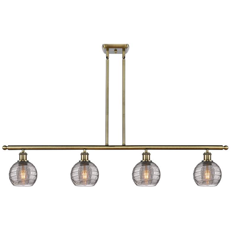 Image 1 Athens 48"W 4-Light Antique Brass Stem Island Light w/ 6" Smoke S