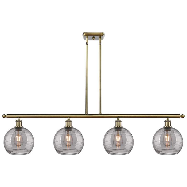 Image 1 Athens 48"W 4-Light Antique Brass Stem Island Light w/ 8" Smoke S