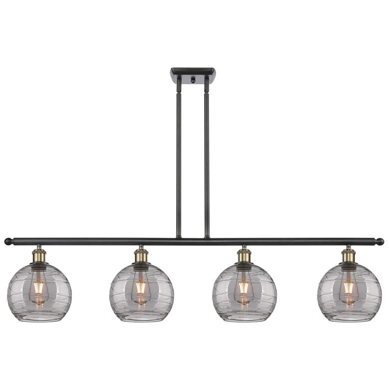 Image 1 Athens 48"W 4-Light Black Brass Stem Island Light w/ 8" Smoke Swi