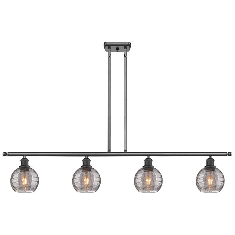 Image 1 Athens 48"W 4-Light Black Stem Island Light w/ 6" Smoke Swirl Sha