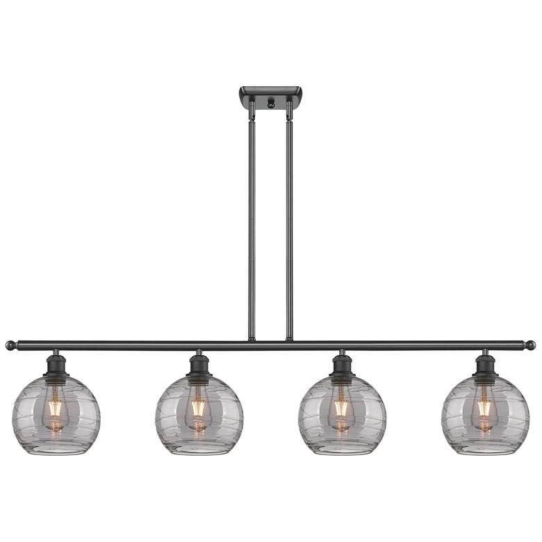 Image 1 Athens 48"W 4-Light Black Stem Island Light w/ 8" Smoke Swirl Sha