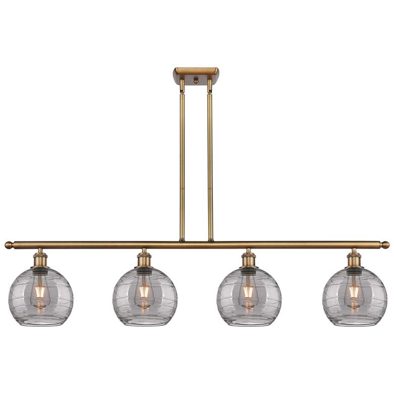 Image 1 Athens 48"W 4-Light Brushed Brass Stem Island Light w/ 8" Smoke S