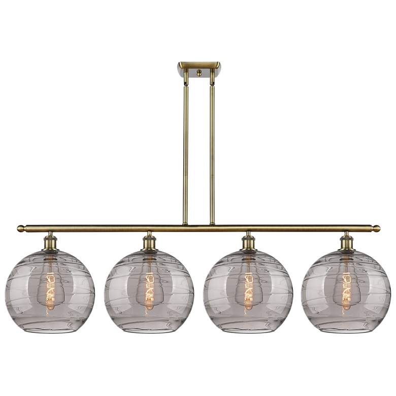 Image 1 Athens 50.25"W 4-Light Antique Brass Stem Island Light w/ Smoke Swirl
