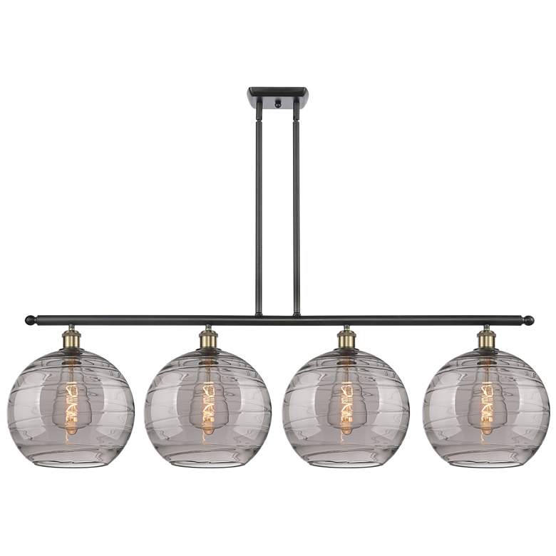 Image 1 Athens 50.25"W 4-Light Black Brass Stem Island Light w/ Smoke Swirl Sh