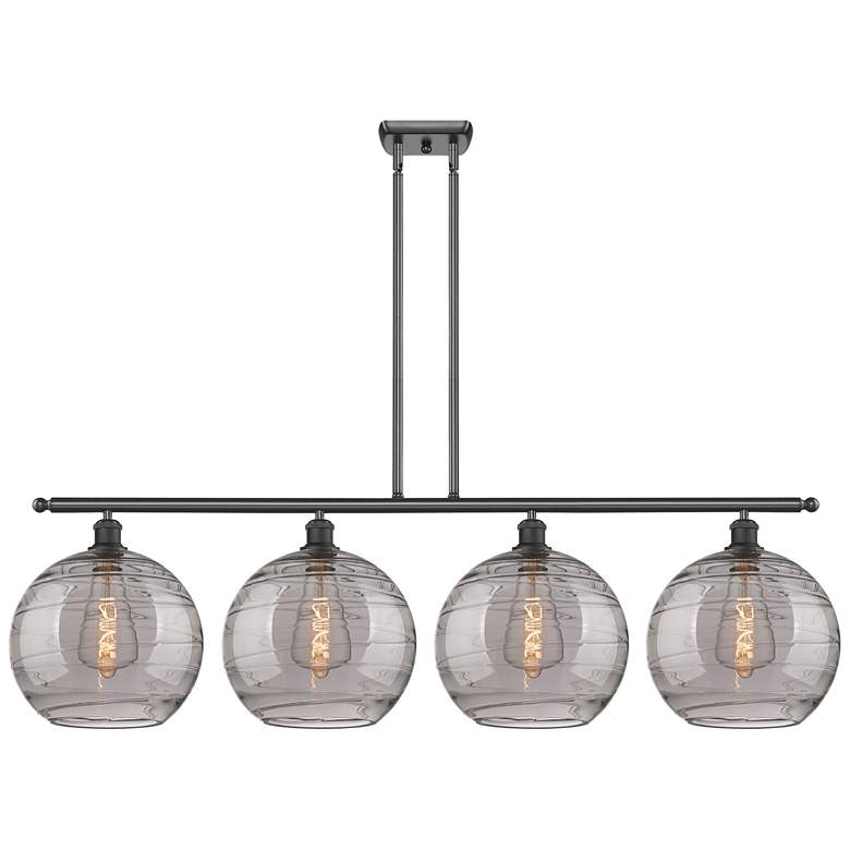 Image 1 Athens 50.25"W 4-Light Black Stem Island Light w/ Smoke Swirl Shade