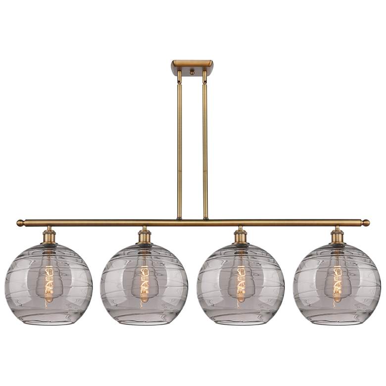 Image 1 Athens 50.25"W 4-Light Brushed Brass Stem Island Light w/ Smoke Swirl