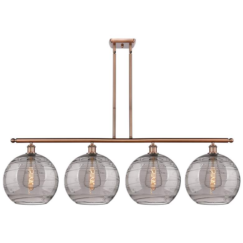 Image 1 Athens 50.25"W 4-Light Copper Stem Island Light w/ Smoke Swirl Shade