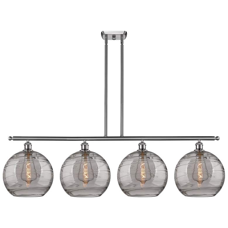 Image 1 Athens 50.25"W 4-Light Satin Nickel Stem Island Light w/ Smoke Swirl S