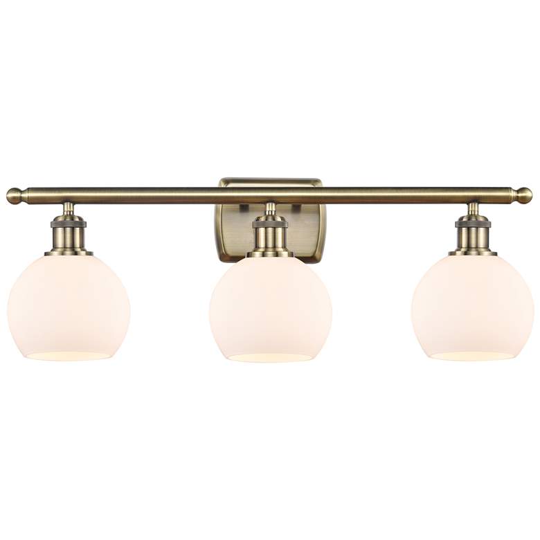 Image 1 Athens 6" 3 Light 26" Bath Light - Antique Brass - Matte White Sh