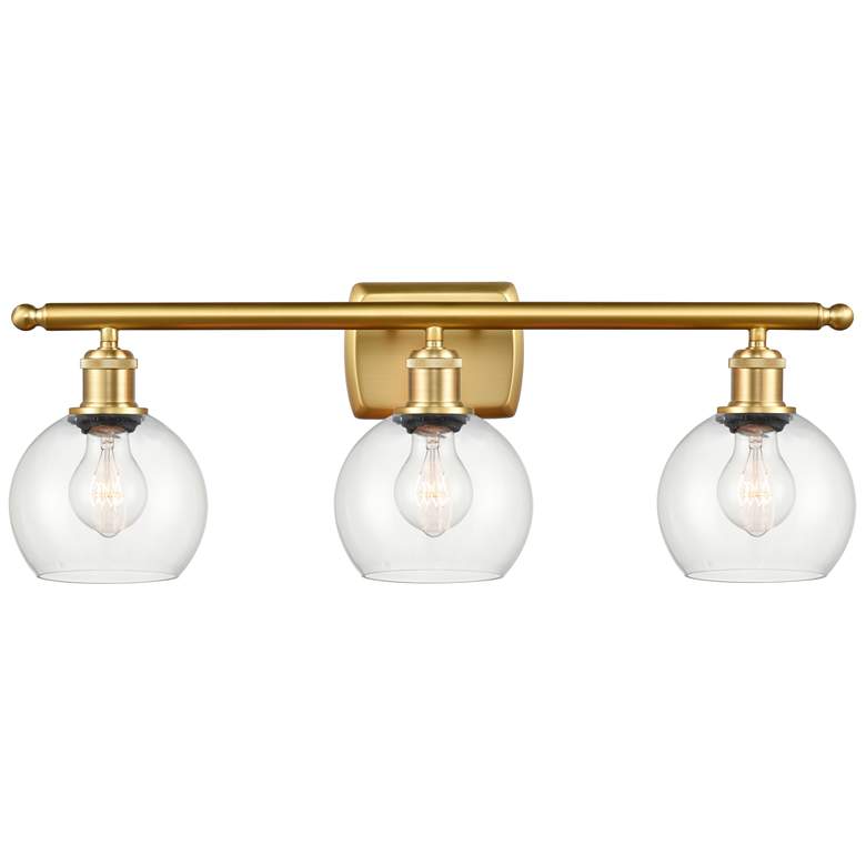 Image 1 Athens 6 inch 3 Light 26 inch Bath Light - Satin Gold - Clear Shade