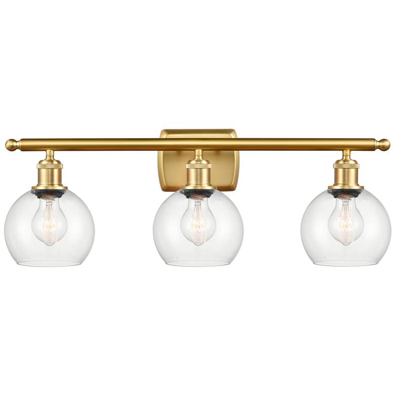 Image 1 Athens 6" 3 Light 26" Bath Light - Satin Gold - Clear Shade