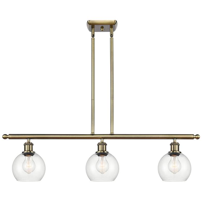 Image 1 Athens 6" 3 Light 36" Island Light - Antique Brass - Clear Shade