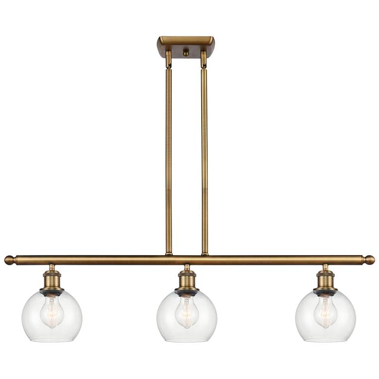Image 1 Athens 6" 3 Light 36" Island Light - Brushed Brass - Clear Shade