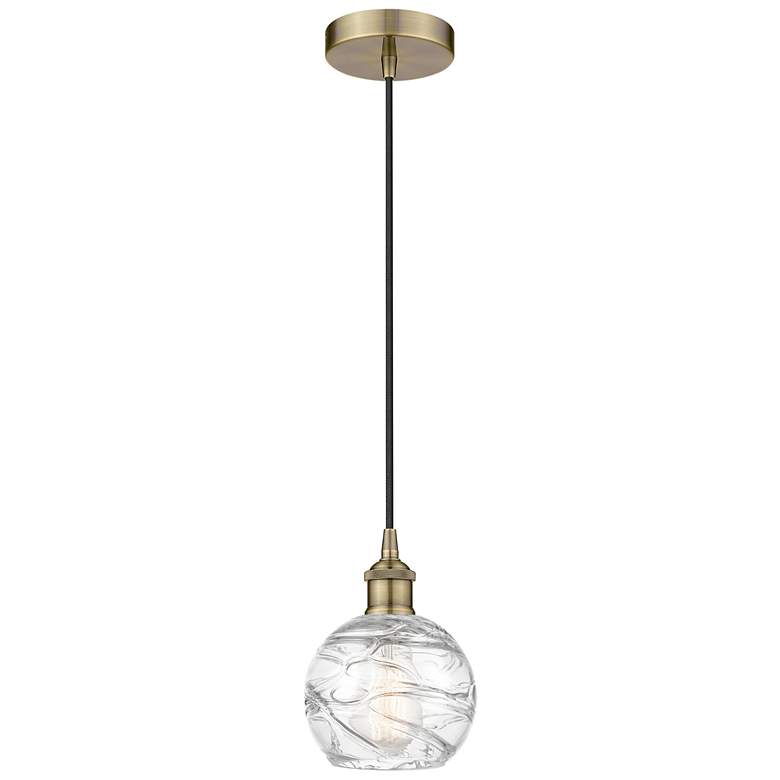 Image 1 Athens 6" Antique Brass Mini Pendant w/ Clear Deco Swirl Shade