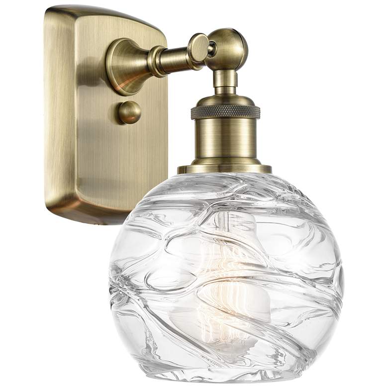Image 1 Athens 6" Antique Brass Sconce w/ Clear Deco Swirl Shade