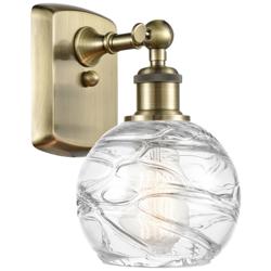 Athens 6" Antique Brass Sconce w/ Clear Deco Swirl Shade