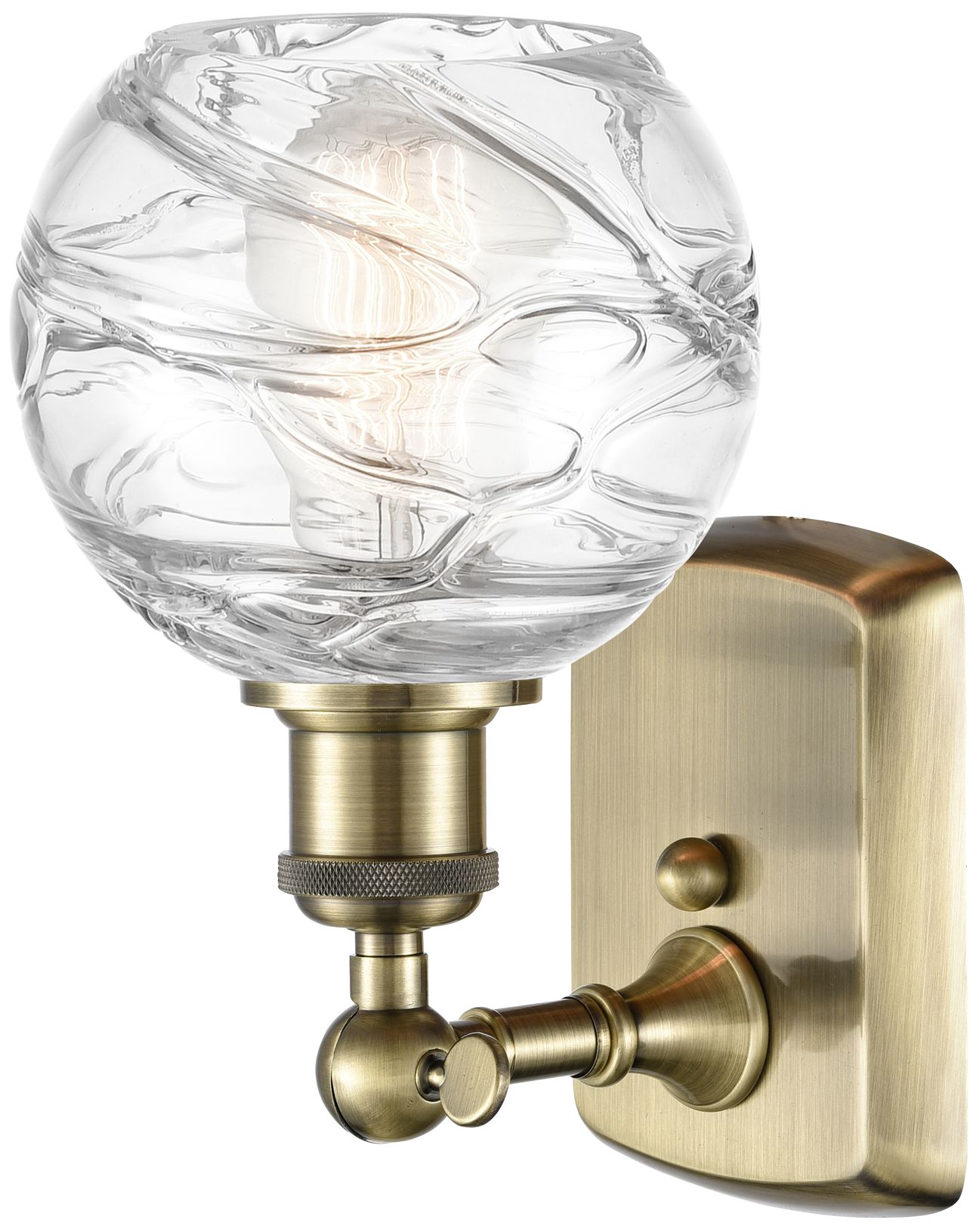 Image 2 Athens 6" Antique Brass Sconce w/ Clear Deco Swirl Shade more views