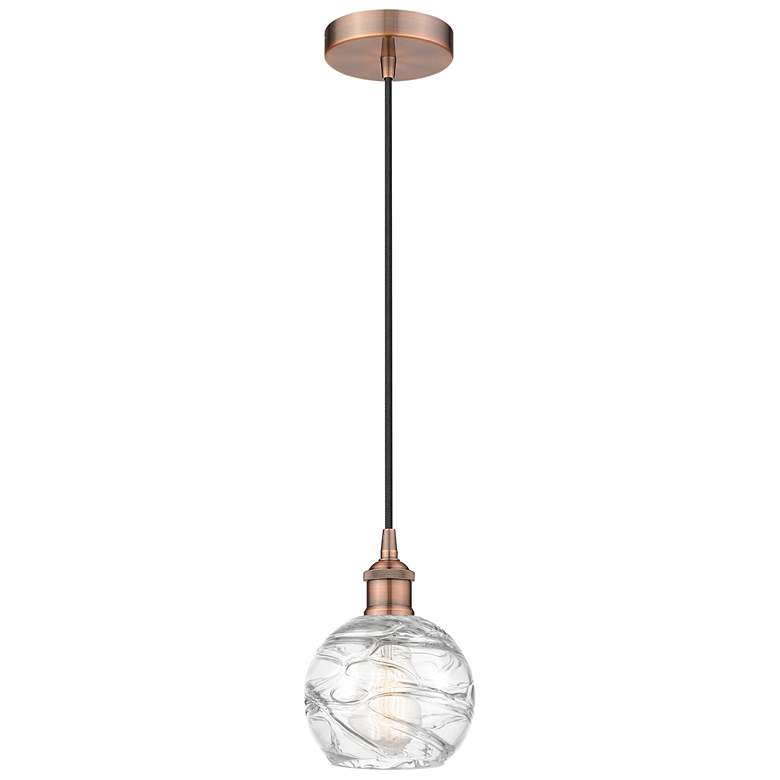 Image 1 Athens 6" Antique Copper Mini Pendant w/ Clear Deco Swirl Shade