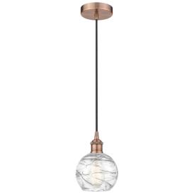 Athens 6" Antique Copper Mini Pendant w/ Clear Deco Swirl Shade Athens 6" Antique Copper Mini Pendant w/ Clear Deco Swirl Shade