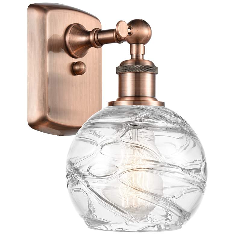Image 1 Athens 6" Antique Copper Sconce w/ Clear Deco Swirl Shade