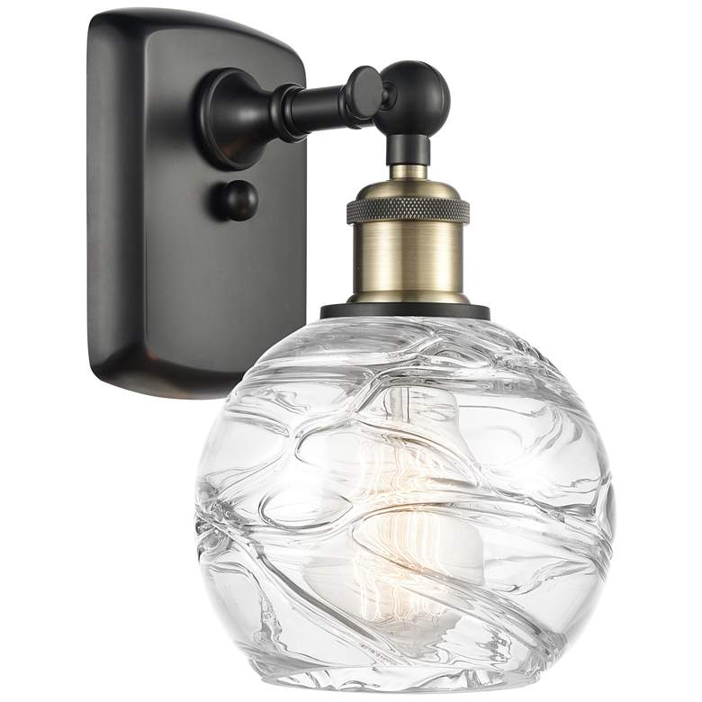 Image 1 Athens 6" Black Antique Brass Sconce w/ Clear Deco Swirl Shade