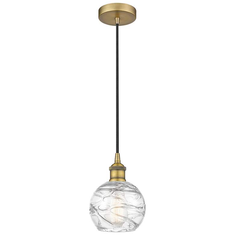 Image 1 Athens 6" Brushed Brass Mini Pendant w/ Clear Deco Swirl Shade