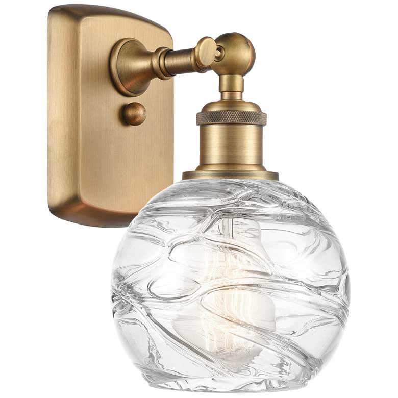 Image 1 Athens 6" Brushed Brass Sconce w/ Clear Deco Swirl Shade