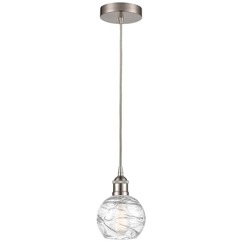 Image 1 Athens 6 inch Brushed Satin Nickel Mini Pendant w/ Clear Deco Swirl Shade