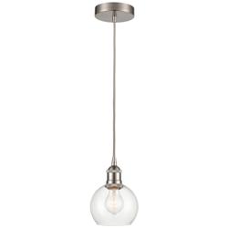 Athens 6" Brushed Satin Nickel Mini Pendant w/ Clear Shade