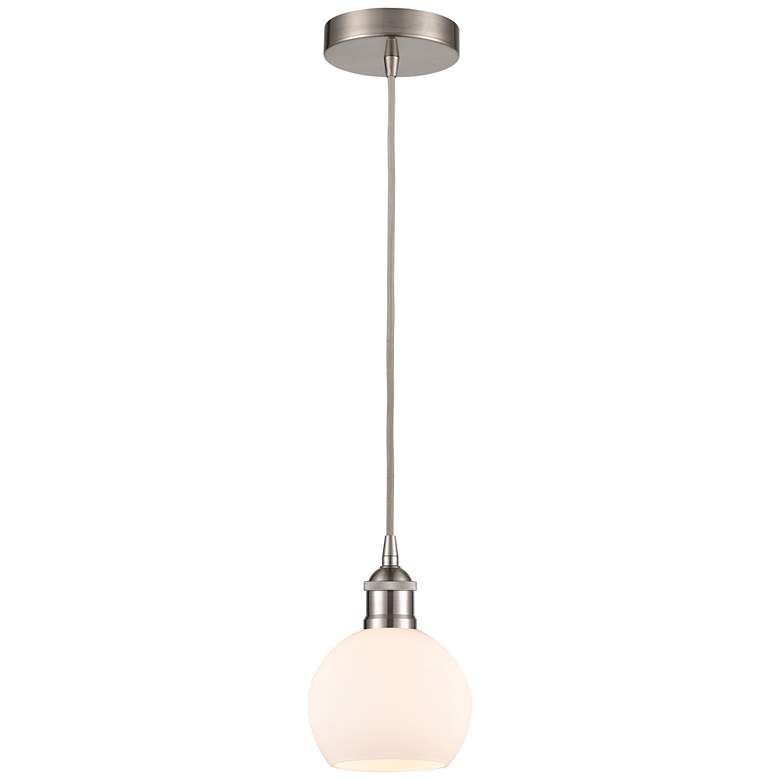 Image 1 Athens 6" Brushed Satin Nickel Mini Pendant w/ Matte White Shade