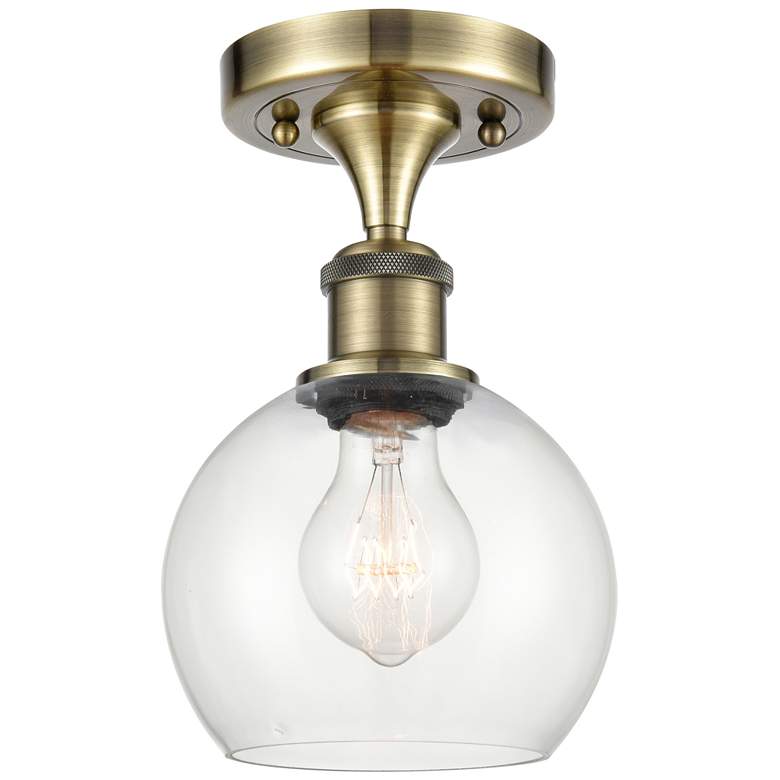 Image 1 Athens  6 inch LED Semi-Flush Mount - Antique Brass - Clear Shade